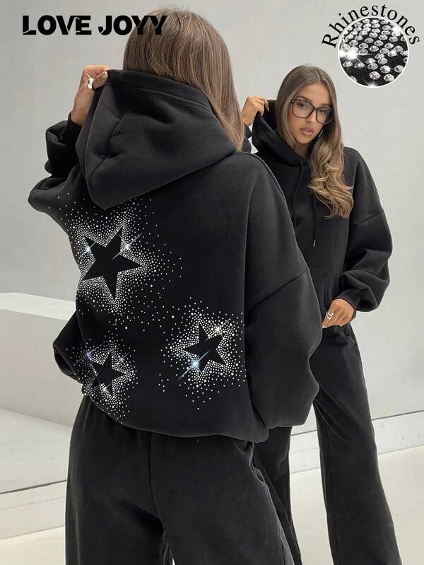 Tops de moda de la calle LOVE JOYY para mujeres, sudaderas holgadas con adornos de rhinestone