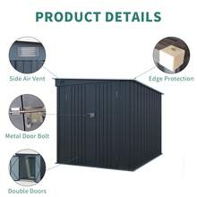 6x8FT Galvanized Steel Outdoor Storage Shed With Lockable Double Doors, Metal Lean To Shed With Free PC Light Board For Tools, Bikes & Patio Essentials (Without Floors)