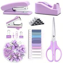 Office Supplies Set Desk Accessories, School Supplies Set: Desk Pen Holder, Stapler, Tape Dispenser, Scissors, Ruler, Binder/Paper Clips, And 1,000 Staples - Sets - View 3