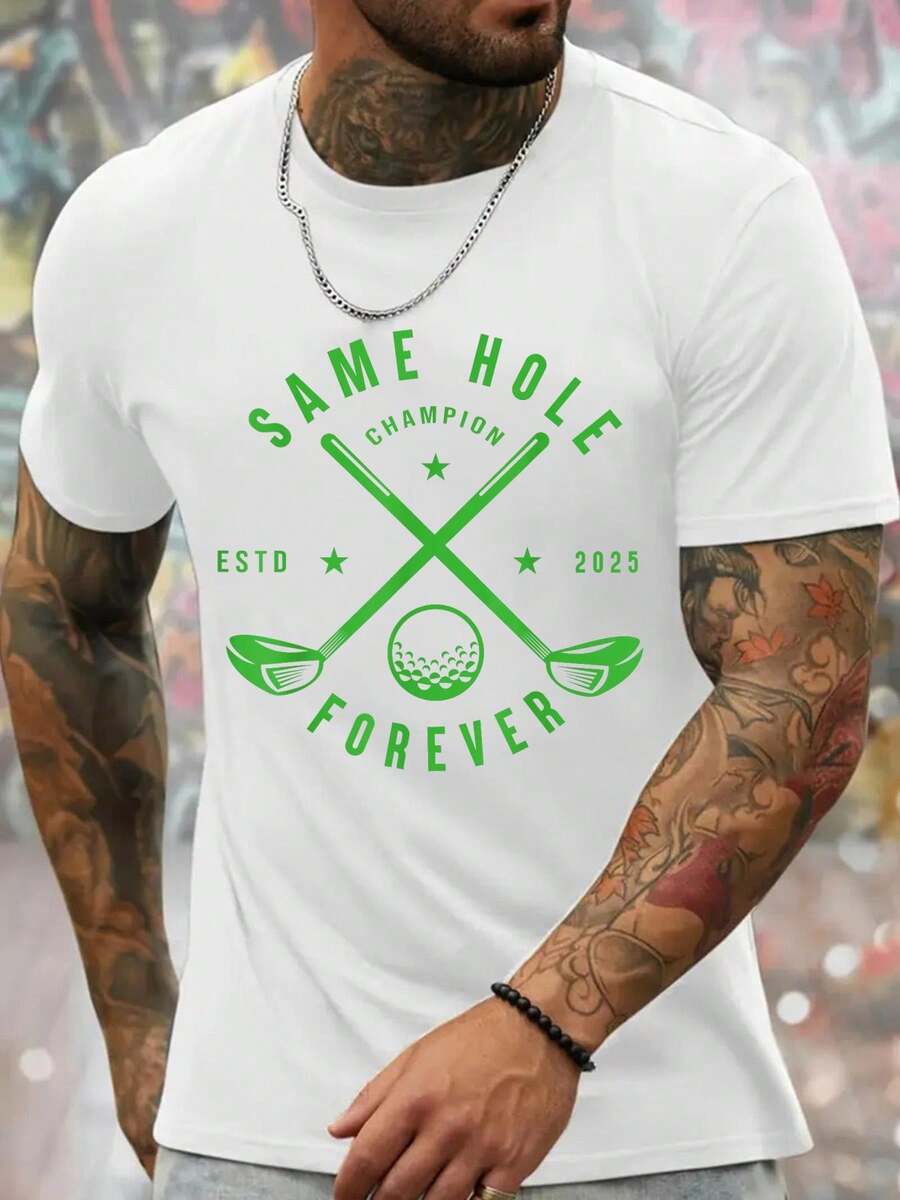 Same Hole Forever Golf Bachelor Party Bachelorette 2025 T-Shirt, Graphic Tees Men - 白色 - 查看 1