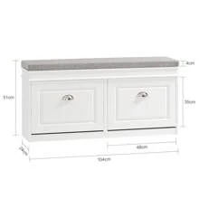 SoBuy Shoe Rack, Seating Chest, Bench With Seat Cushion, Shoe Bench With 2 Flaps, Blue, W X H X D Approx. 104 X 52 X 24 Cm FSR64-B Not Equipped With Side Drawer - White - View 3