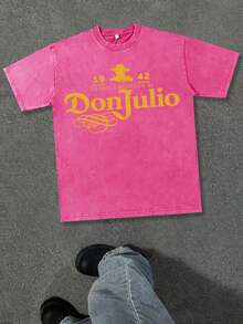 Don Julio 1942 Gentleman's  T Men's Retro 230g Washed Cotton T-Shirt, Printing Grunge Style, Street Clothes, Large T-Shirt - Pink - View 1
