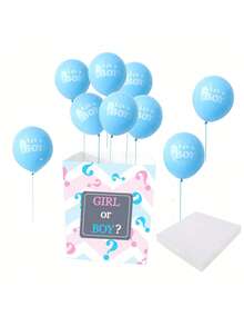 7pcs Gender Reveal Box Paired With 3 Pink Balloons And 3 Blue Balloons For A Surprise Party, Holiday Decorations