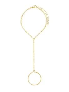 1pc Gold Hand Chain Bracelets For Women 14k Gold Plated Cubic Zirconia Link Chain Bracelet Set, Ring Bracelet Hand Chain Jewelry For Her,Birthday Gifts, Fashion Jewelry Gifts