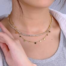 1 pieza Collar minimalista cuadrado de acero inoxidable con cristal de circonita cúbica, conjunto de joyas de moda, adecuado para uso diario, regalo único para mujeres