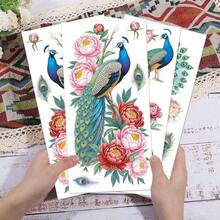 GLOBLELAND 4 Sheets Peacock Furniture Transfers Stickers 6x12inch Flowers Feathers Rub On Transfer UV Self-Adhesive Stickers Wall Art Craft For Bedroom Living Room Desk Table Decoration - 白色 - 查看 4
