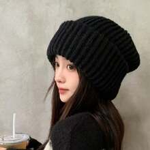 1 件女士厚针织帽，多色，百搭，温暖，宽松，秋冬