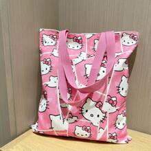 Sanrio Sanrio Sanrio Hello Kitty Canvas Handbag, Cute KT Tote Shoulder Bag, Cartoon Versatile Tote Bag, Large Capacity Commuter Bag, Suitable For Travel, Back To School, Commuting Tote Bag For School