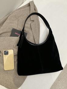 Túi Tote Đeo Vai Da Lộn Cổ Điển Dung Tích Lớn, Túi Tote Nhiều Màu Chắp Vá, Túi Đi Làm Đa Năng Thanh Lịch Cho Nữ - màu đen - Xem 9