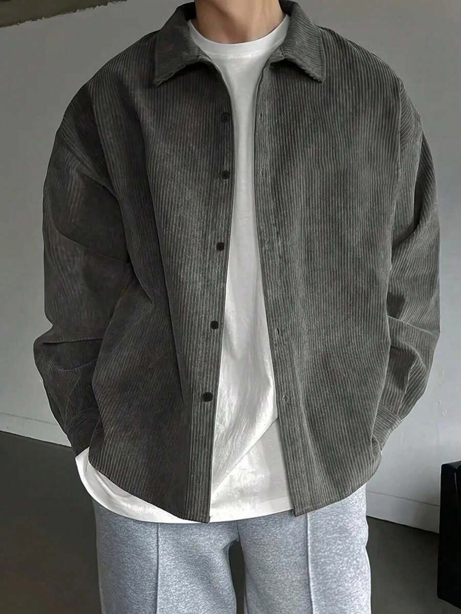 男士休闲可机洗纯色夹克，适合秋季休闲和正式场合 - 灰色 - 查看 1