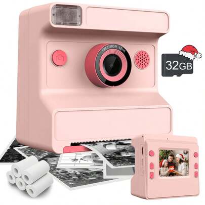 Kids Camera Instant Print, 48MP Photo Camera For Kids With Sticker & Print Paper, 1080P HD Video Recording, Gift For Boys Girls 6-12112+ Year Old (Pink)