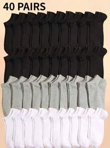 1/9/10/15/30/40 Pairs Solid Color Unisex Socks, Soft And Lightweight Low Cut Ankle Socks For Men And Women