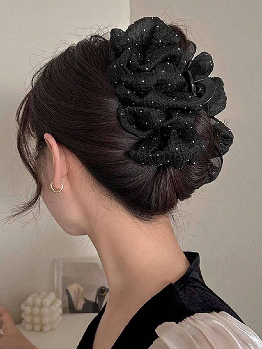 1pc Sparkly Fluffy Hair Claw Clip, Suitable For Women's Daily Wear And Outfit Matching Hair Accessories Fashion Hair Clips Autumn Hair Clutch Fall Fashion Hair Claw Winter For Vacation Outfits Woman - Black - View 1