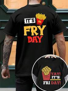 Fry Day Funny Casual Style Graphic , Men's Double-Sided Printed Fashionable Casual Crew Neck 220gsm Pure Cotton T-Shirt(1 PC) - Black - View 1