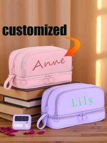 Customized Text Pencil Case - Personalized Stationery Pouch, Can Customize Name, Suitable For School/Office/Travel, Cute Student Customized Pencil Bag, Personalized Pencil Bag, Can Customize Text - Customizable Name Stationery Bag, Suitable For Back To School/Art Class/Travel, Cute Customizable Pouch, Unisex, Office & School Supplies, Christmas Decor, Pencil And Marker Holder - Multicolor - View 2