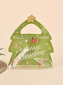 5/25/50 Festive Christmas Gift Bags With Green Handles – Durable Plastic Gift Bags Suitable For Candies, Chocolates, And Cookies – Featuring Santa Claus, Christmas Tree, And Snowflake Designs, Ideal For Festive Gift Packaging, Christmas Eve Treats, And Holiday Decorations Christmas Christmas Decorations Christmas Pajamas Christmas Gifts Christmas Decor