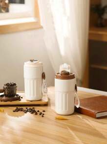 1个450毫升双层不锈钢LED温度显示真空保温杯，优雅拿铁咖啡杯，带提手，便携式商务礼品杯，不锈钢液晶茶杯，保温平底杯，时尚拿铁杯，适用于牛奶、咖啡、茶、果汁 - 彩色 - 查看 4