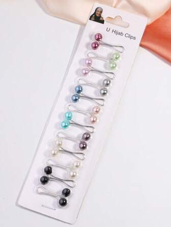 1 caja de 12 piezas de pasadores de cabello en forma de U con perlas para mujeres, pasadores para bufandas, diademas, pasadores de cabello para decorar bufandas como broche