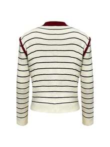 2025 Autumn/Winter New Style Women's Knitted Cardigan - Color-Block Stripe, Embroidered Pattern Decoration, Round Neck, Long Sleeve