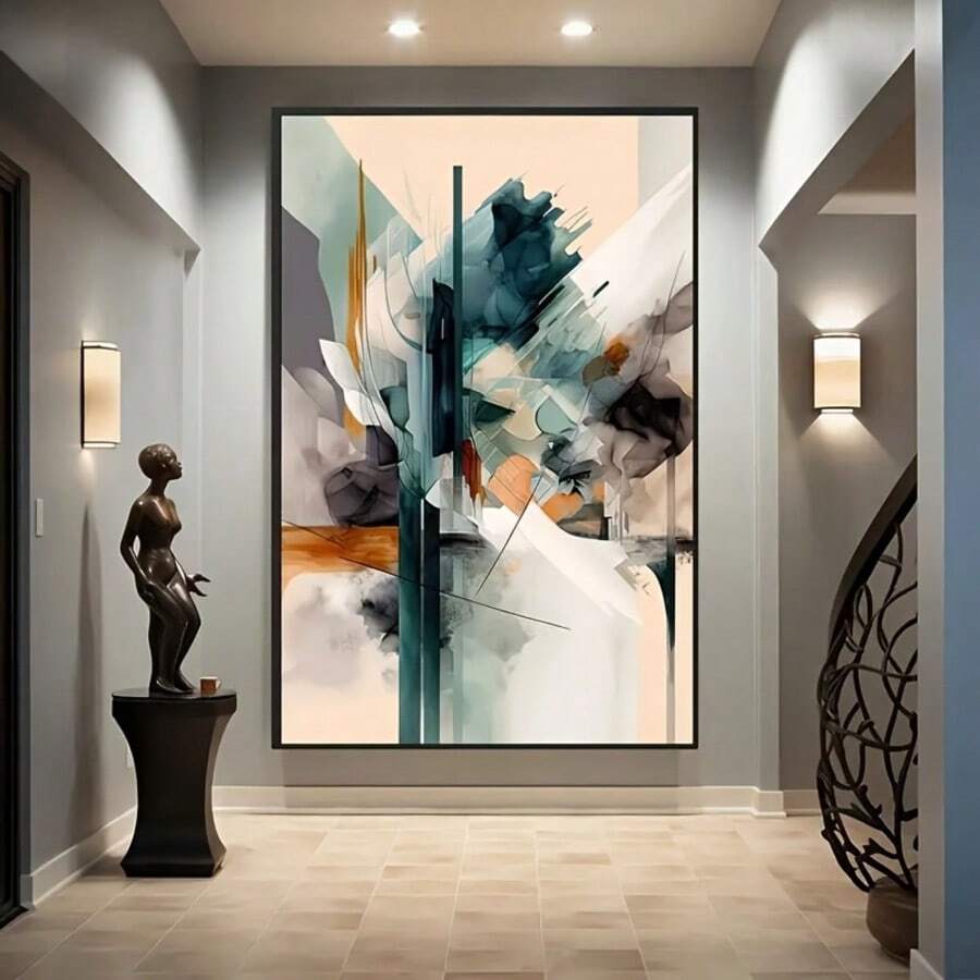 1pc Modern Abstract Canvas Art, Frameless Wall Decor Soft Pastel Tones With Geometric Accents, Perfect For Living Room, Bedroom, Office, Or Gift, Contemporary Gift Minimalist Art Piece Canvas Wall Art