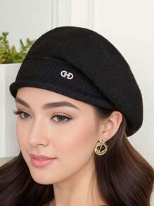 1 件时尚针织帽，防风保暖宽松帽，百搭舒适贝雷帽，秋冬