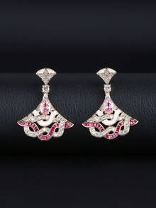 1 Pair Luxury Jewelry Style Copper Inlaid Cubic Zirconia Fan-Shaped Long Pendant Earrings, Matching Wedding Gown, Evening Dress, Wedding, Party Jewelry