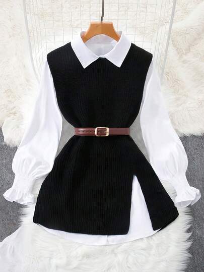 Fashionable Minimalist Versatile Commuting Soft Elegant Knitted Crew Neck Sweater Vest