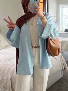 Women's Fashion Minimalist Regular Long Sleeve Shirt, Suitable For All Seasons