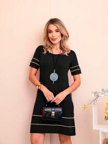 Women's Short Braided Dress With Side Pocket - 黑色 - 查看 3