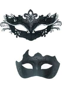 Couple Mask - Shiny Metal Wire Rispberry Rhinestone Venetian Mask Men's Carnival Mask (The Masks Are Hand-Painted, And The Lines May Be Errors, But They Do Not Affect The Use) - Black - View 2