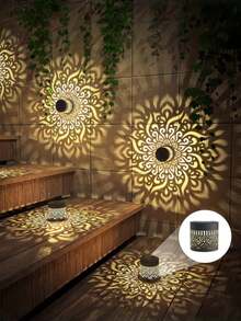 4/2/1 件装 曼陀罗花主题花园装饰 LED 灯，太阳能供电空心金属投影壁灯，花坛、墙栅、庭院、婚礼装饰、花园装饰、节日和派对装饰、生日礼物、户外、前门、圣诞节庭院装饰、庭院、小径、台阶、景观栅栏照明，IP65 自动开/关 - 暖白光 - 查看 2