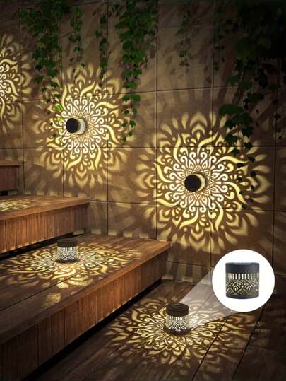 4/2/1 件装 曼陀罗花主题花园装饰 LED 灯，太阳能供电空心金属投影壁灯，花坛、墙栅、庭院、婚礼装饰、花园装饰、节日和派对装饰、生日礼物、户外、前门、圣诞节庭院装饰、庭院、小径、台阶、景观栅栏照明，IP65 自动开/关