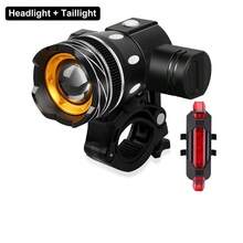 1 件铝合金 T6 自行车前灯，USB 可充电、可伸缩、可调节、360° 旋转户外骑行灯