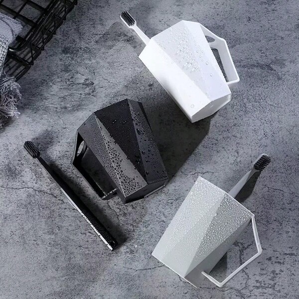 Minimalist Nordic Style Geometric PP Material Rinse Cup, Elegant Couple Toothbrush Cup For Home Use