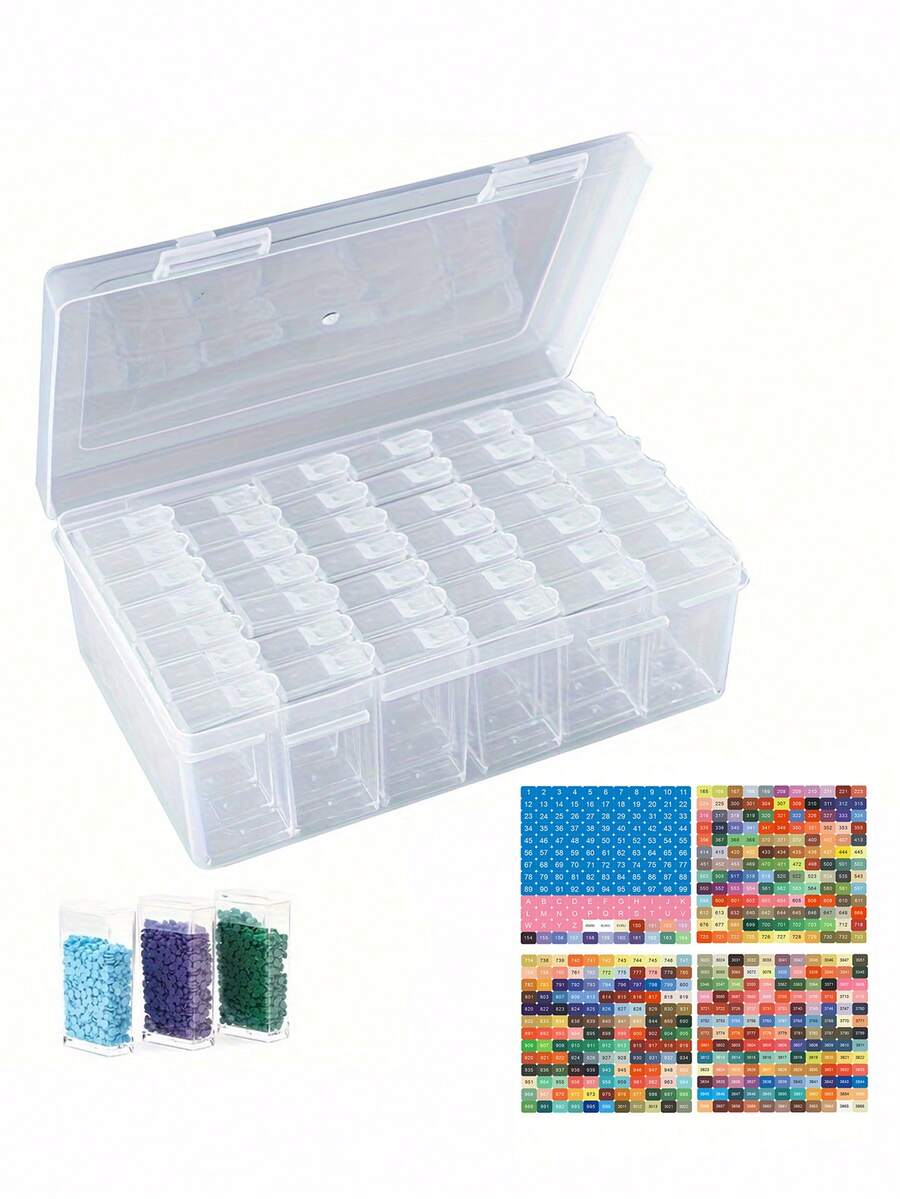 Die neue Außenbox + 42 kleine quadratische Flaschen Kombination, großvolumig, tragbar und portabel, korrosionsbeständig, wasserdicht, vielseitig einsetzbar, mehrlagig stapelbar, kann für Diamantmalerei und Malzubehör, Aufbewahrung, Büroartikel-Lagerung usw. verwendet werden