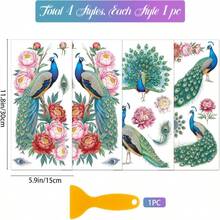 GLOBLELAND 4 Sheets Peacock Furniture Transfers Stickers 6x12inch Flowers Feathers Rub On Transfer UV Self-Adhesive Stickers Wall Art Craft For Bedroom Living Room Desk Table Decoration - 白色 - 查看 2