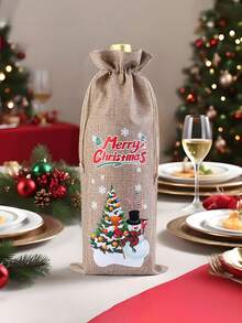 1/4pcs 2025 Christmas Bundle Pocket, Red Wine Champagne Packaging Bag, Christmas Party Drawstring Bag, Wine Gift Bag, Suitable For Family Gatherings, Christmas Decoration - Multicolor - View 6