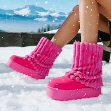 lunryet Women's Platform Fur Boots, Fuzzy Fleece Lined Ankle Booties, Anti-Slip BONA-6 - FUCHSIA - 查看 4