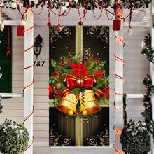 1 pieza, Pancarta de bienvenida de Feliz Navidad - 90 cm x 180 cm Decoración de puerta delantera y porche de poliéster a rayas, cartel colgante rectangular clásico para decoración del hogar y fiestas de vacaciones, decoraciones de bienvenida al hogar