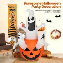 6 Ft Halloween Inflatables Outdoor Decorations Jack-O-Lantern Pumpkin And Ghosts, Blow Up LED Yard Decor For Indoor Outdoor Party Garden Lawn Holiday Decor