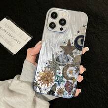 1pc Dreamy Universe Sun & Star Feather Design Personalized High-End Phone Case Compatible With IPhone 17/16/15/14/13/12/11 - Multicolor - View 1