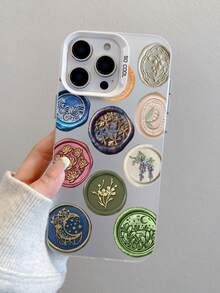 1pc Creative Moon & Star Wave Print Shockproof White Phone Case, Suitable As Holiday Gift Compatible With Apple XS/XS Max/XR/11/12/13/14/15/16 Pro/Pro Max/14/15/16 Plus - Multicolor - View 5