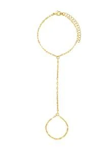 1pc Gold Hand Chain Bracelets For Women 14k Gold Plated Cubic Zirconia Link Chain Bracelet Set, Ring Bracelet Hand Chain Jewelry For Her,Birthday Gifts, Fashion Jewelry Gifts