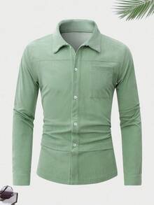 Men's Casual Solid Color Button-Up Long Sleeve Shacket, Autumn/Winter