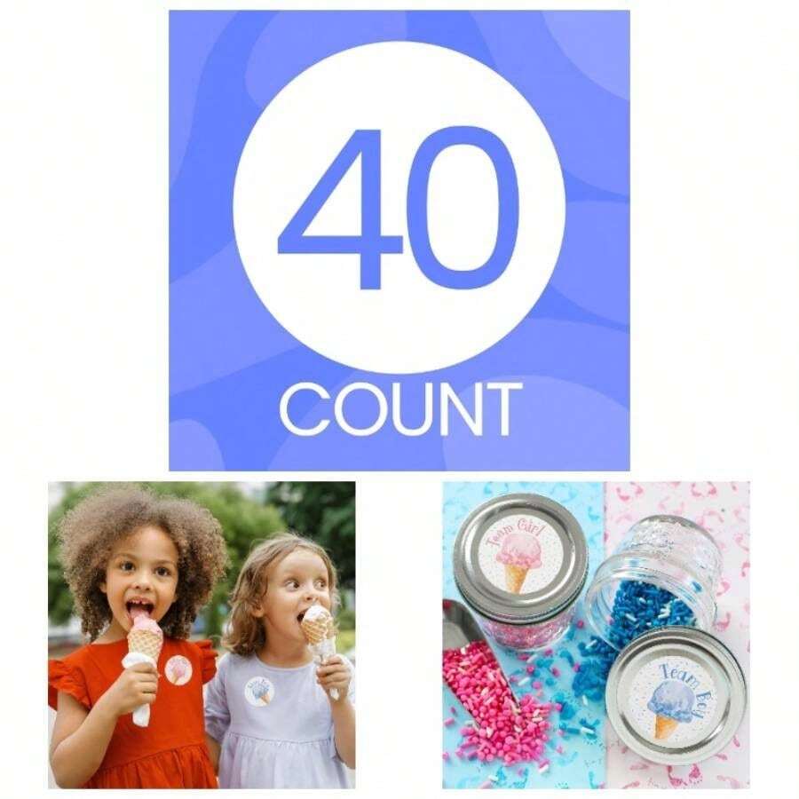 Whats Scoop Gender Reveal Boy Or Girl Stickers, Pink Or Blue Gender Reveal Decorations - 40 Count - 舀 - 查看 1