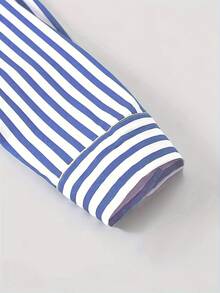 Men's Casual Long Sleeve Striped Shirt, Regular Fit, Machine Washable, Essential For Spring & Autumn, Classic Collar Top, Stylish Tailoring - Blue and White - View 5