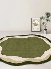 1pc Asymmetrical Green Color Block Faux Wool Rug, Decorative Carpet, Bedroom Decor, Small Rug, Carpet, Home Decor, Living Room Rug, Living Room Small Rug, Bedroom Rug, Living Room Home Decor, Outdoor Rug, Washable Rug, Plush Rug, Fuzzy Rug, Autumn/Winter Rug, Thick/Fluffy