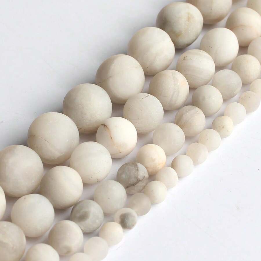 4/6/8/10mm 天然啞光白鳳凰翡翠高品質精緻圓形散珠，適合珠寶DIY製作優雅手鍊、項鍊、耳環，送給女性的完美禮物