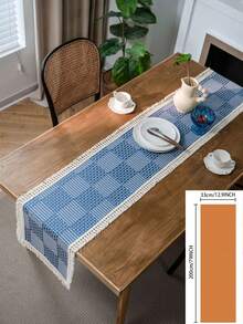 1pc Farmhouse Nordic Minimalist Holiday Party Geometric Pattern Tassel Table Runner, Home Decor, Photoshoot Backdrop, Multi-Color, Elegant European Style