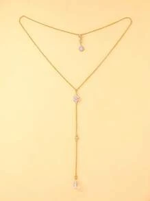 1pc Fashionable Sexy Waterdrop Backless Chain Necklace With Tassel, European & American Bride Body Chain For Rave